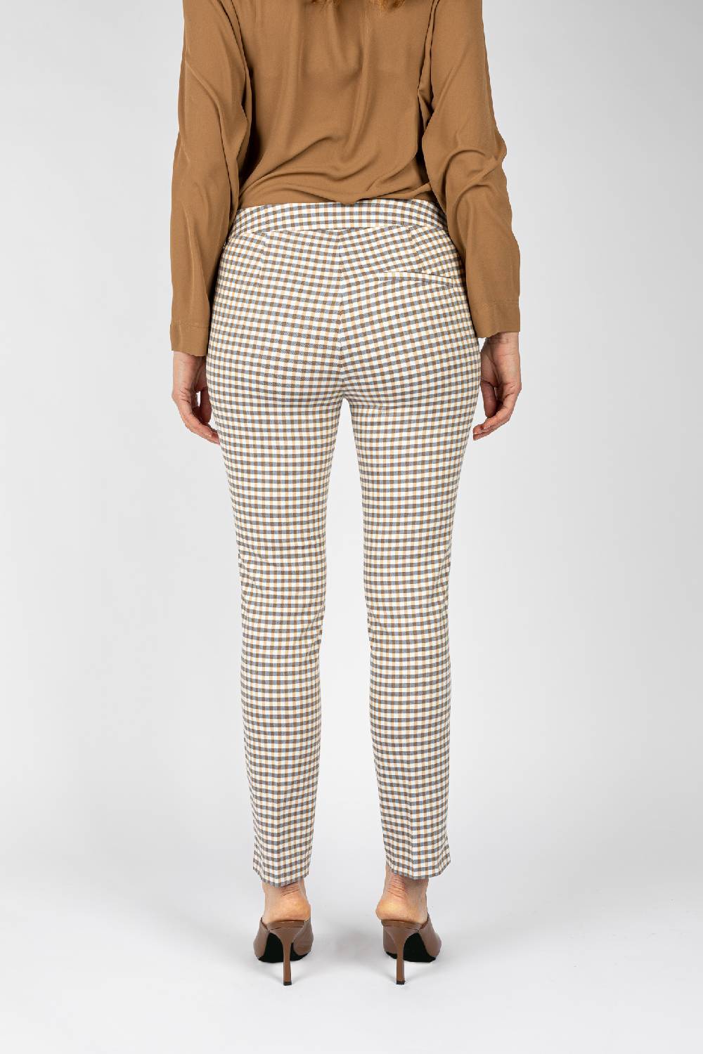L.Pucci Pantaloni tessuto disegno quadretto colore blu, linea a sigaretta Acquista Ora