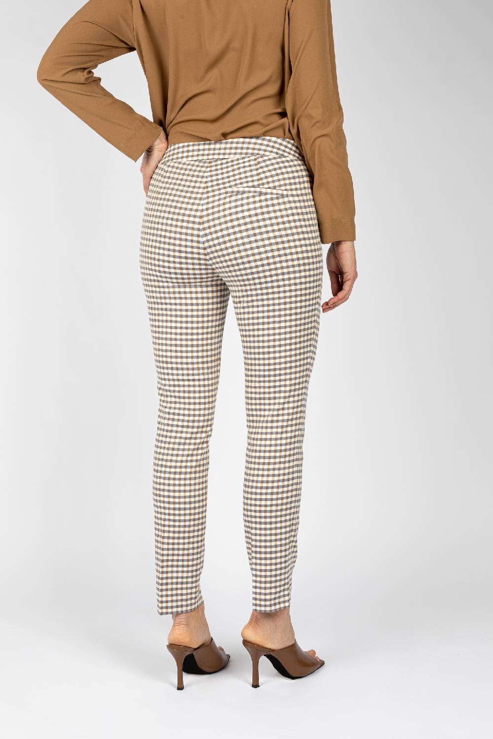 L.Pucci Pantaloni tessuto disegno quadretto colore blu, linea a sigaretta Acquista Ora
