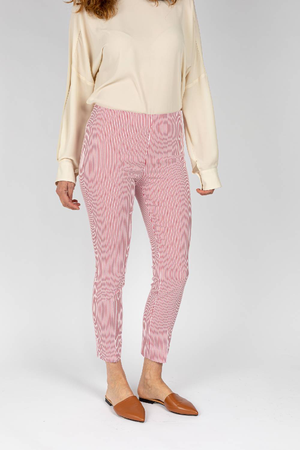 L.Pucci Pantaloni a riga colore rosso da donna linea stretta In Saldo