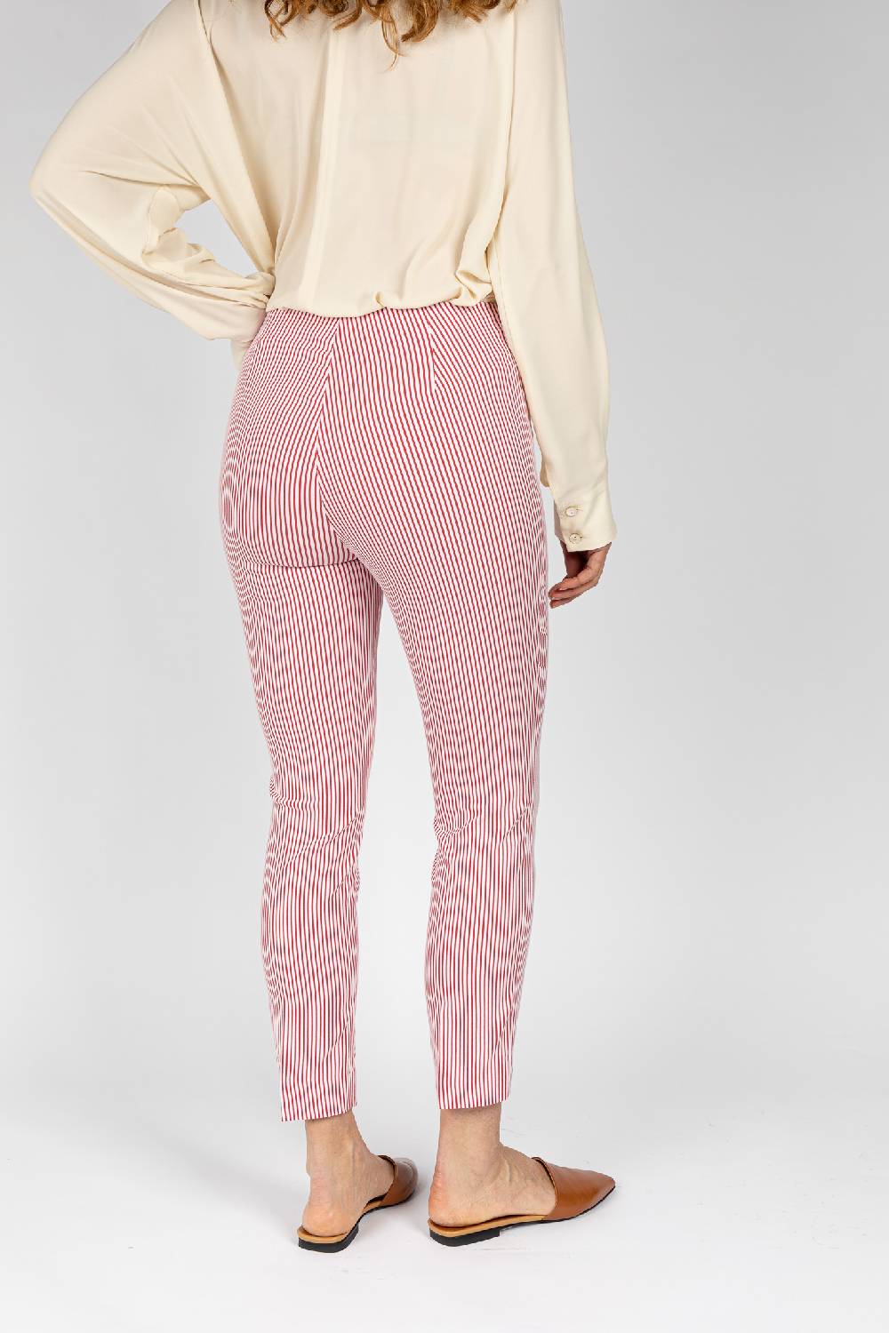 L.Pucci Pantaloni a riga colore rosso da donna linea stretta In Saldo