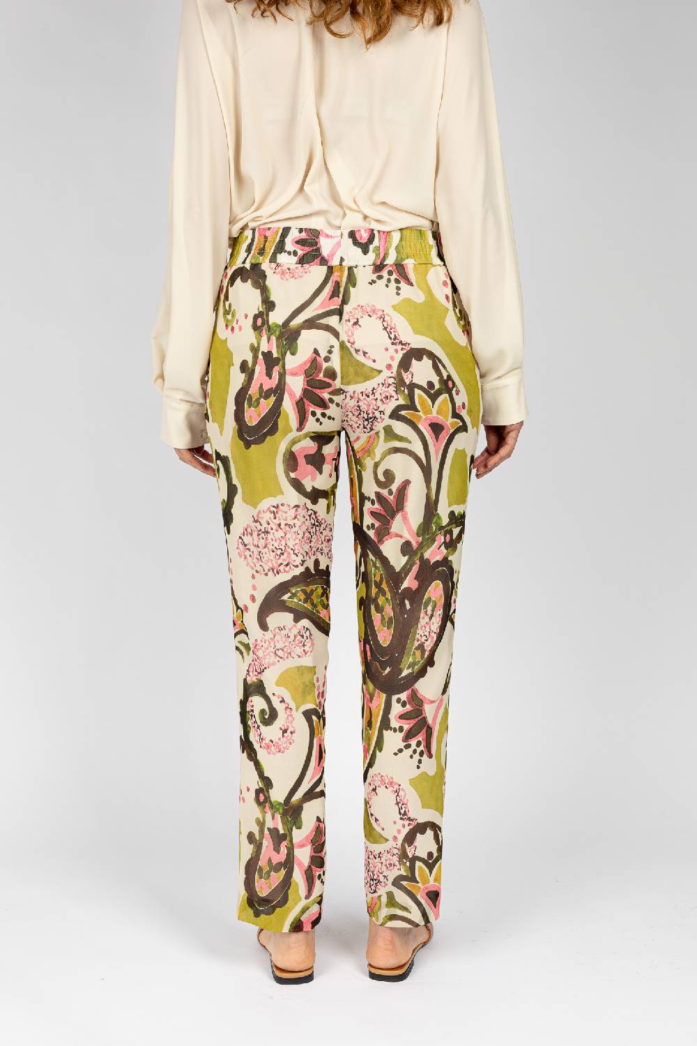 L.Pucci Pantaloni stampati disegni cachemire beige verdi linea morbida da donna Qualità