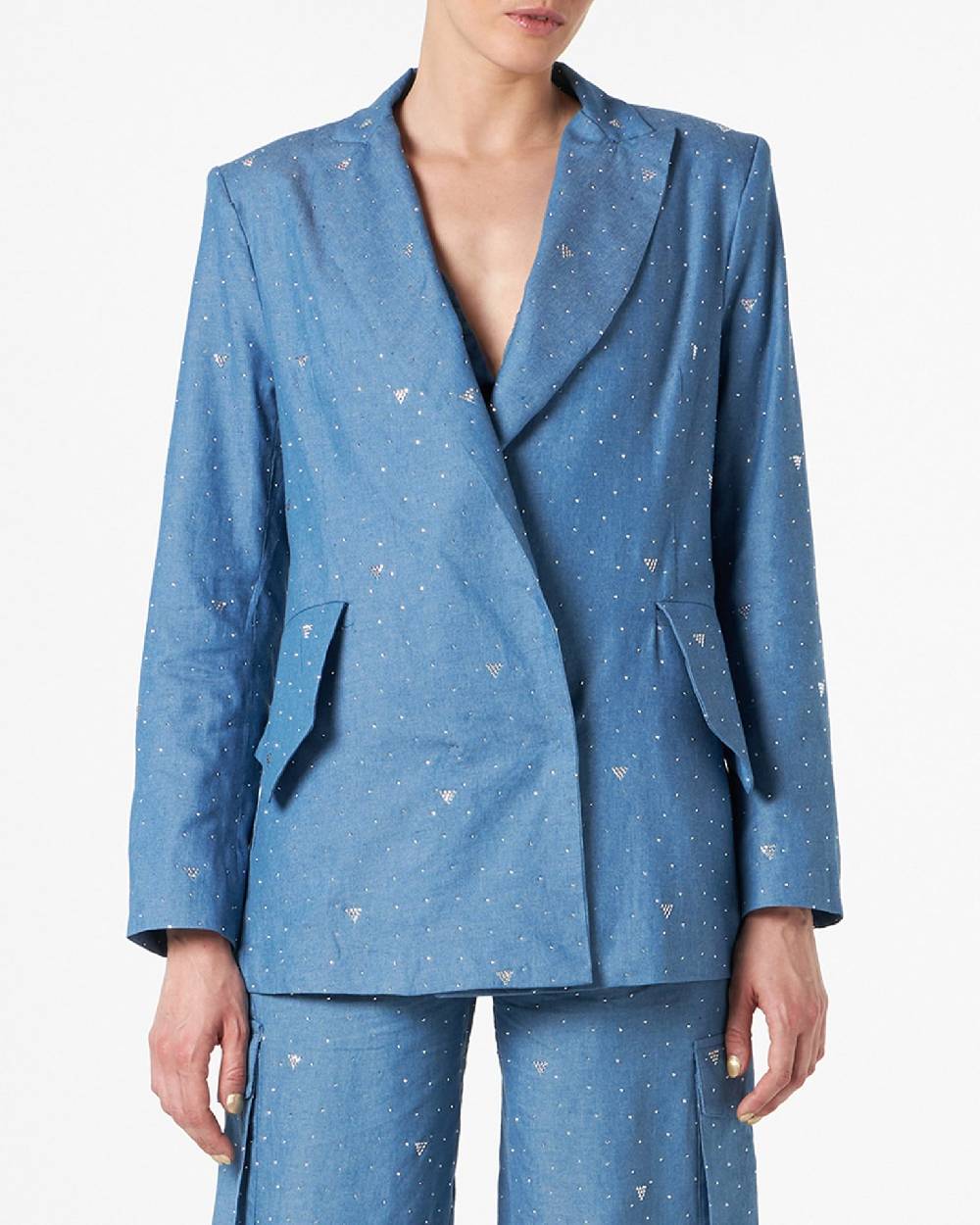 Le Twins Como Chambray Strass Celeste Vendita Calda