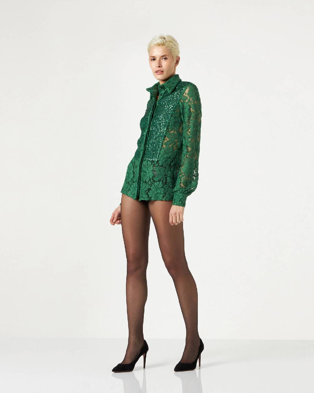 Le Twins Marsala Pizzo e Paillettes Verde Vendita Calda