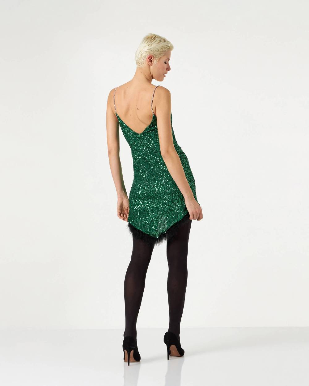 Le Twins Alessandria Paillettes Piume Verde Nuova