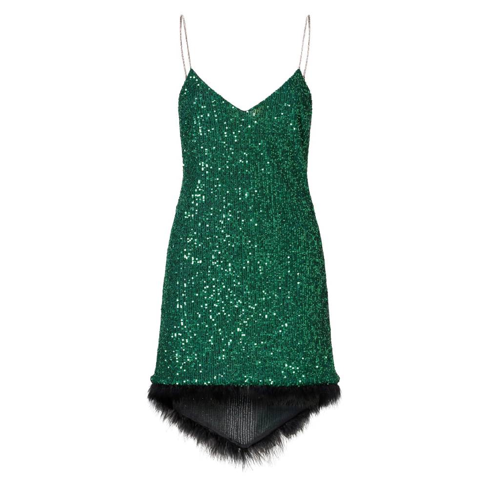 Le Twins Alessandria Paillettes Piume Verde Nuova