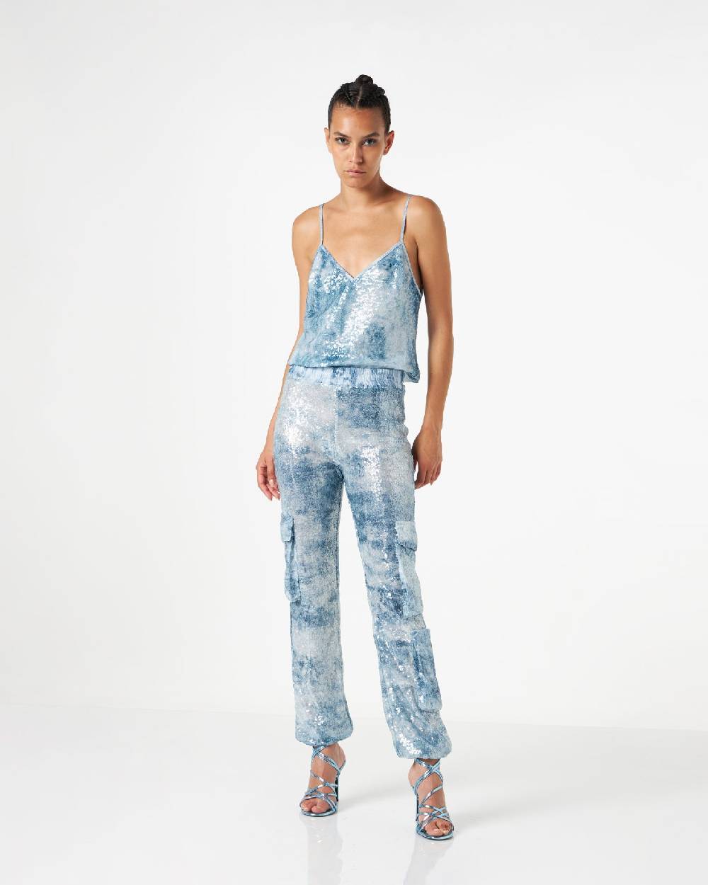 Le Twins Abano Paillettes Jeans Celeste Offerte
