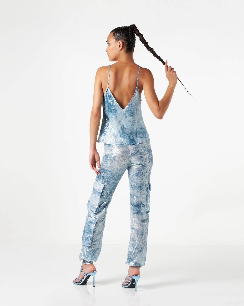 Le Twins Abano Paillettes Jeans Celeste Offerte