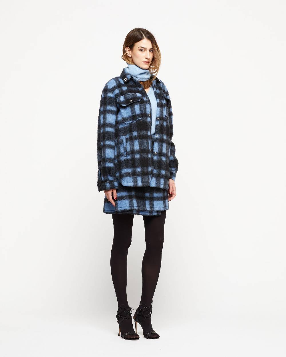 Le Twins Camicia Daniela – Quadri Celeste e Nero In Vendita