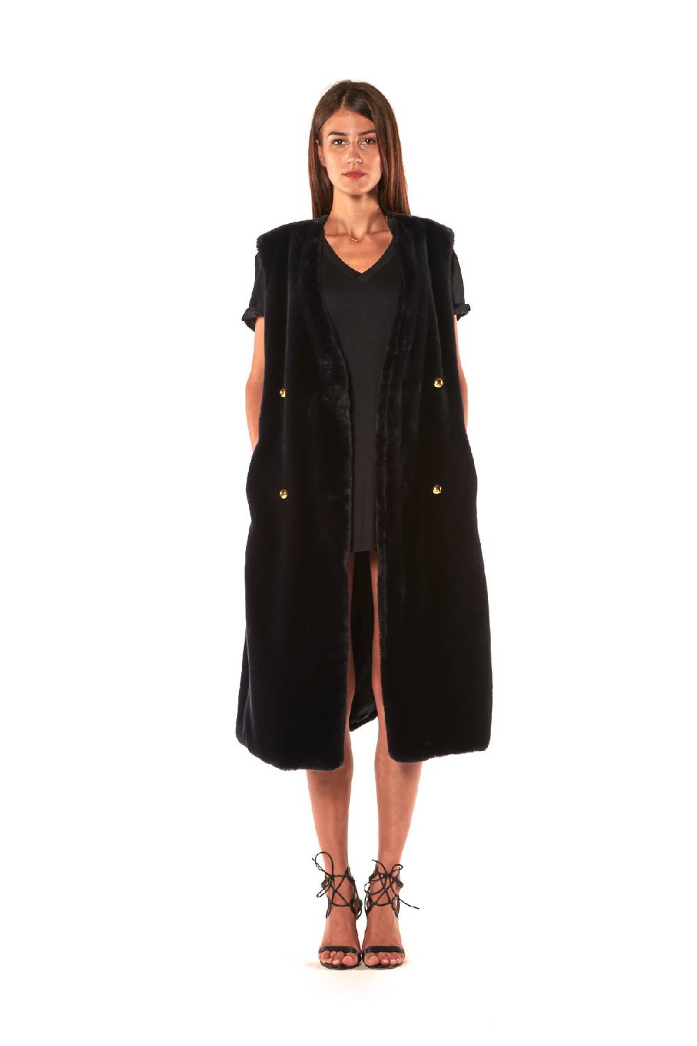 Le Twins GILET ECOPELLICCIA DOPPIO PETTO LUNGO In Linea