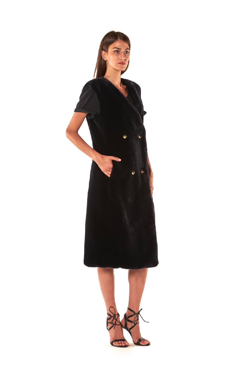 Le Twins GILET ECOPELLICCIA DOPPIO PETTO LUNGO In Linea