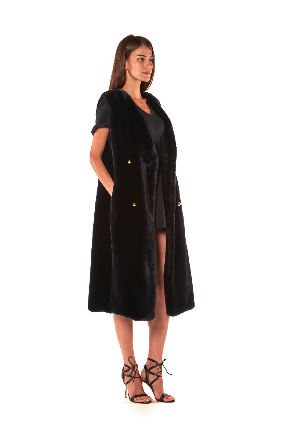 Le Twins GILET ECOPELLICCIA DOPPIO PETTO LUNGO In Linea