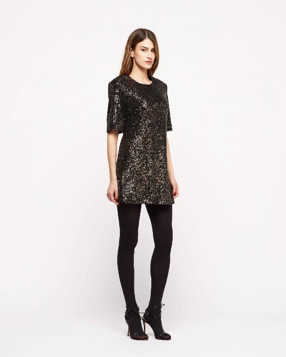 Le Twins Abito Clara – Paillettes Nero e Oro Spedizione Gratuita