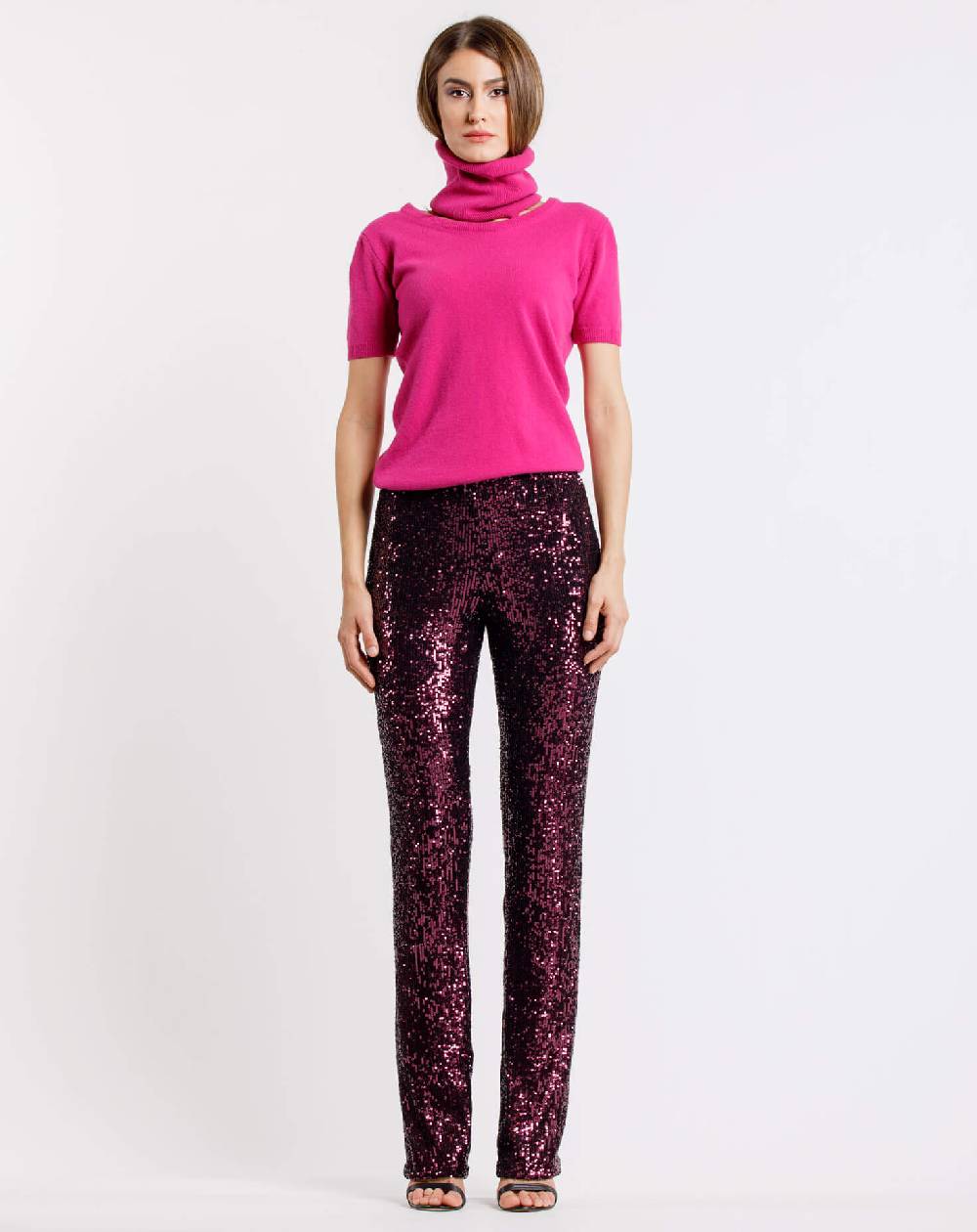 Le Twins Pantalone Raffaella – Paillettes – Bordeaux Comprare a buon mercato