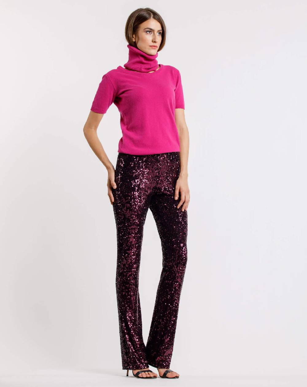 Le Twins Pantalone Raffaella – Paillettes – Bordeaux Comprare a buon mercato