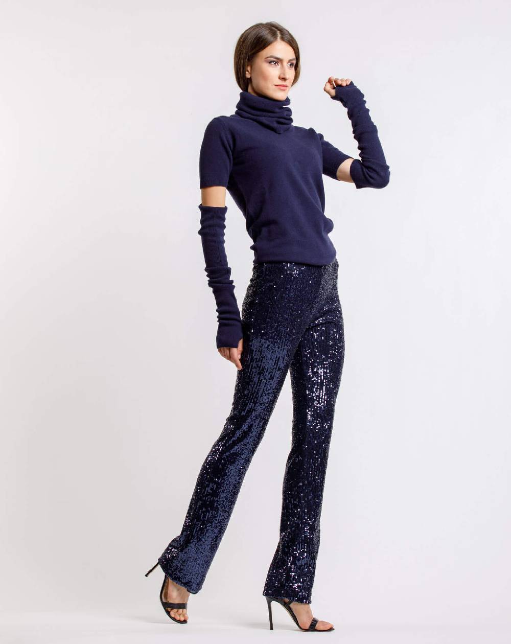 Le Twins Pantalone Raffaella – Paillettes Blu Grande vendita