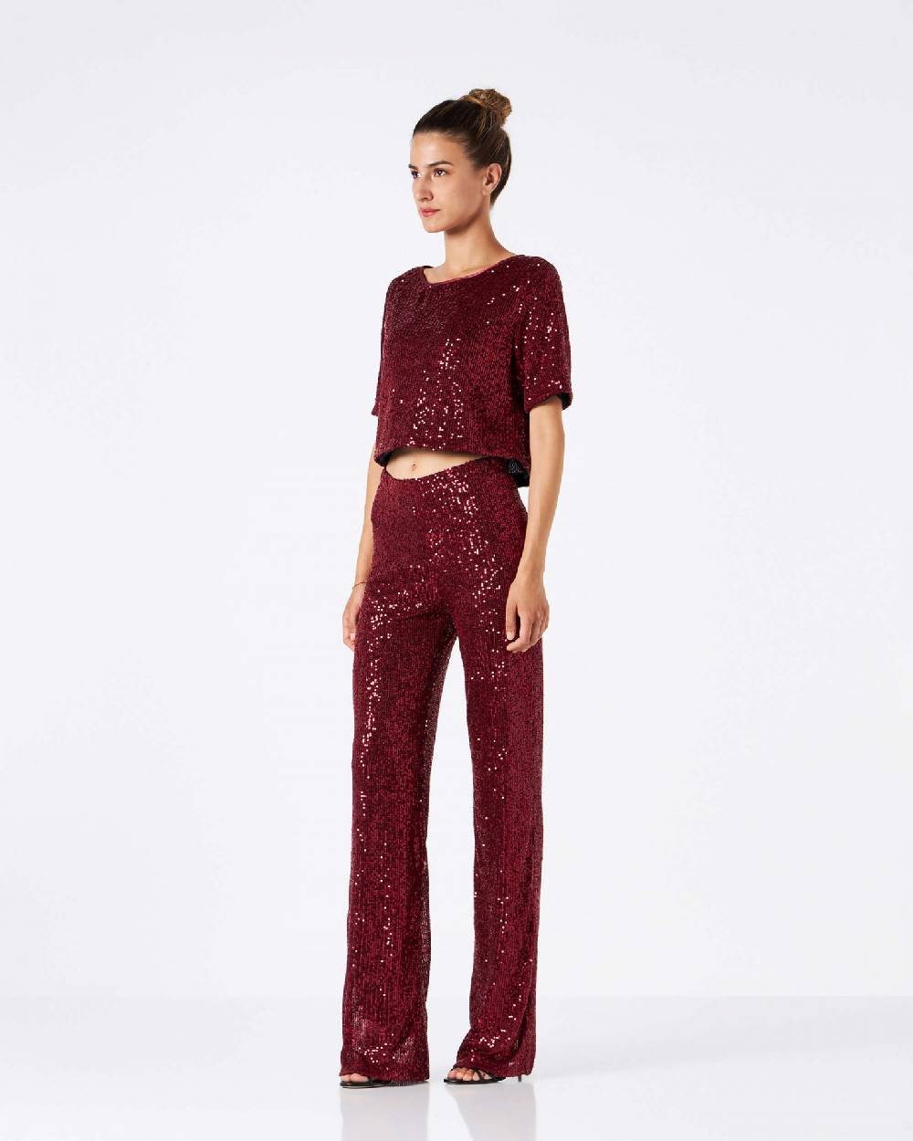 Le Twins Pantalone Raffaella – Paillettes Bordeaux Flash Sale