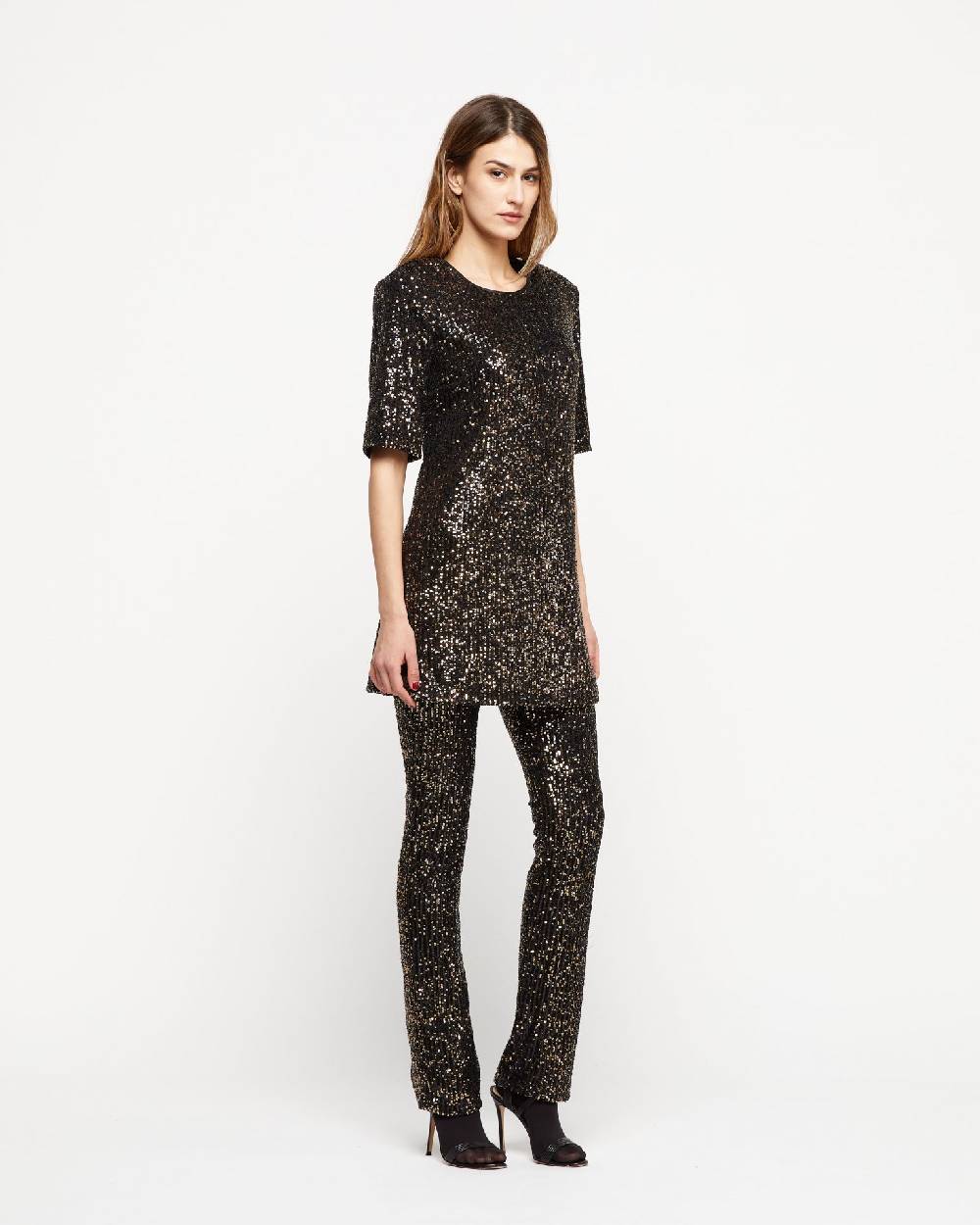 Le Twins Pantalone Raffaella – Paillettes Nero e Oro Fornitura limitata