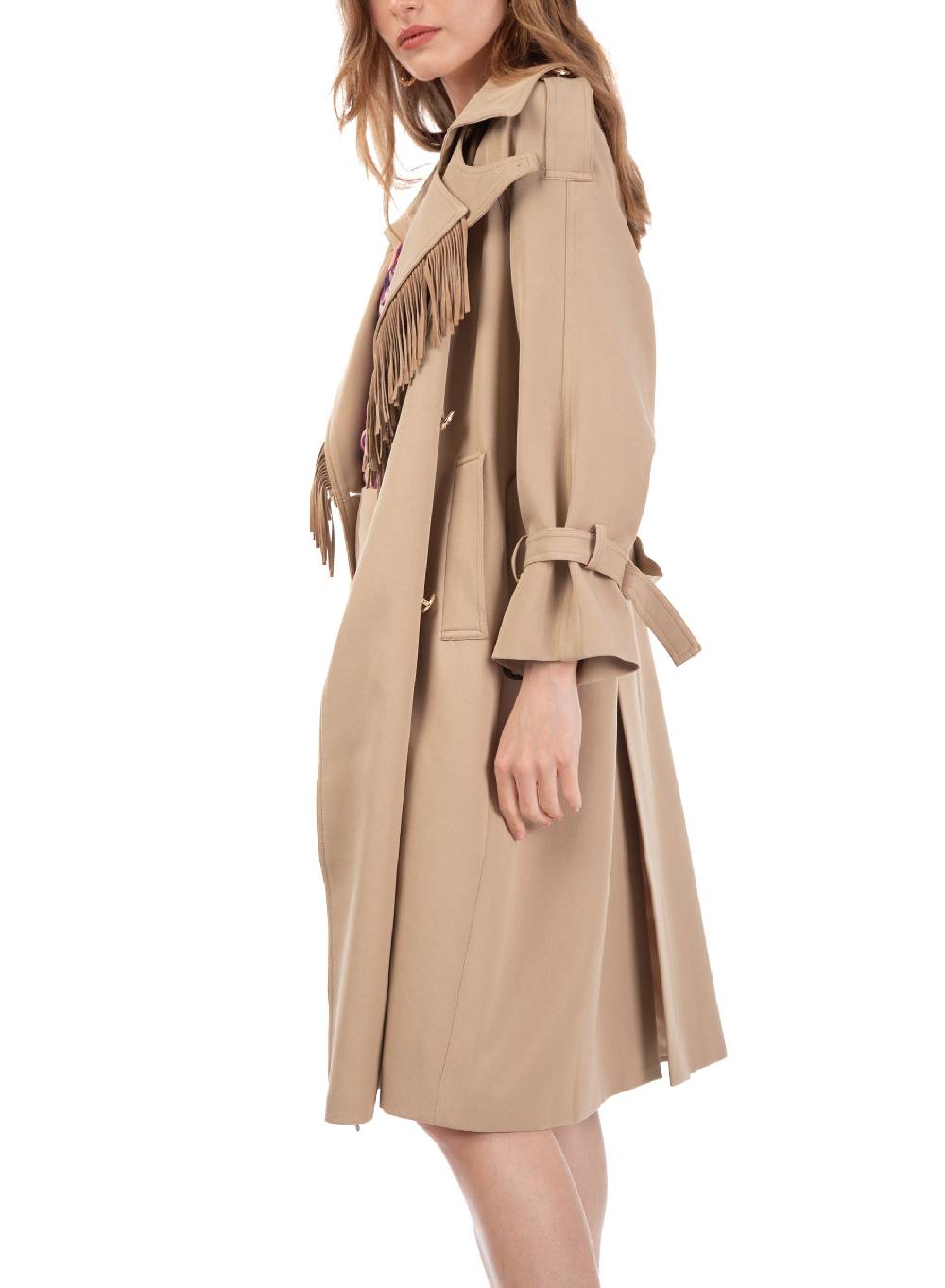 ﻿Le Volière Trench beige con frange in suede Online