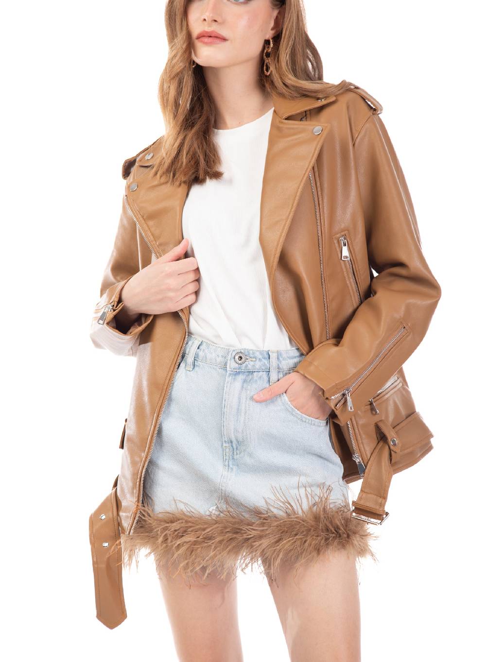 Le Volière Giacca oversize in ecopelle beige I Più Venduti