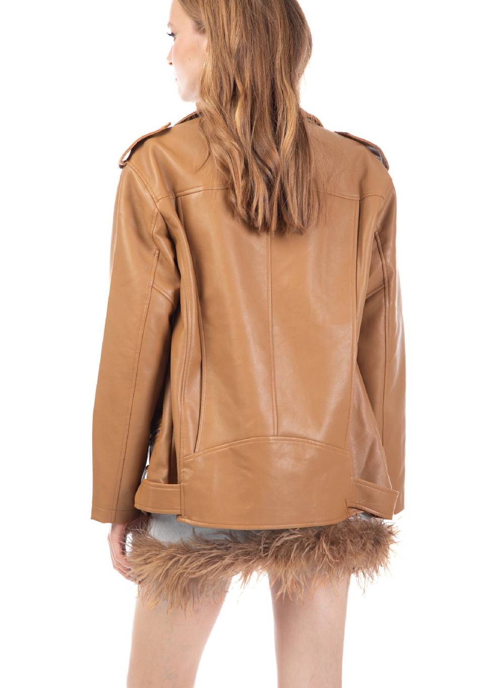 Le Volière Giacca oversize in ecopelle beige I Più Venduti