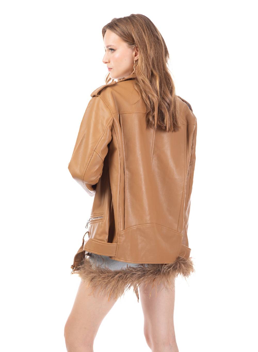 Le Volière Giacca oversize in ecopelle beige I Più Venduti