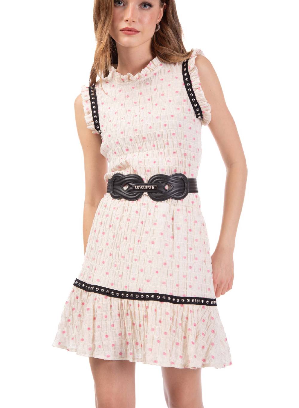 Le Volière Top crepon avorio con pois rosa Vendita