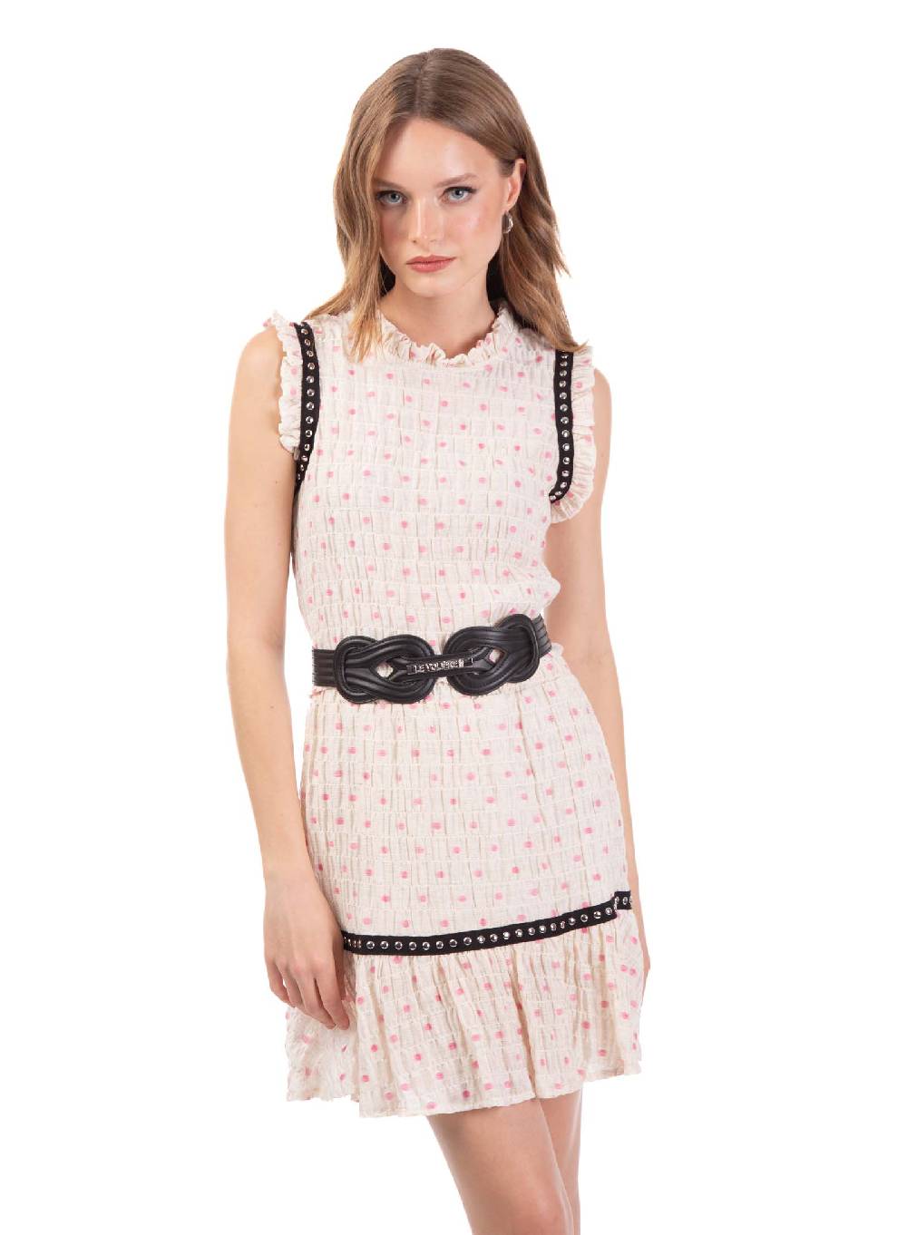 Le Volière Top crepon avorio con pois rosa Vendita