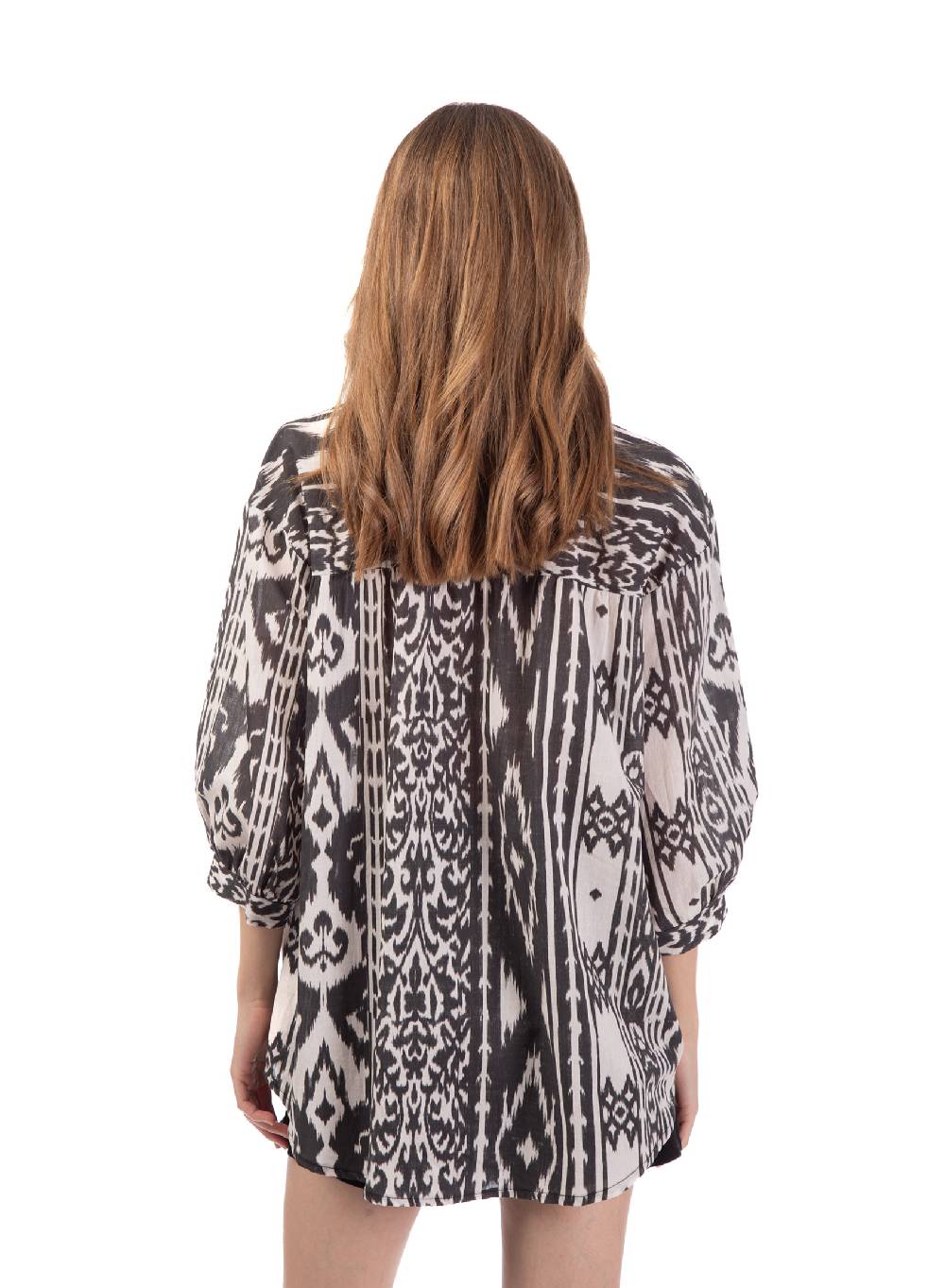 Le Volière Camicia oversize etnica con frange Qualità Garantita