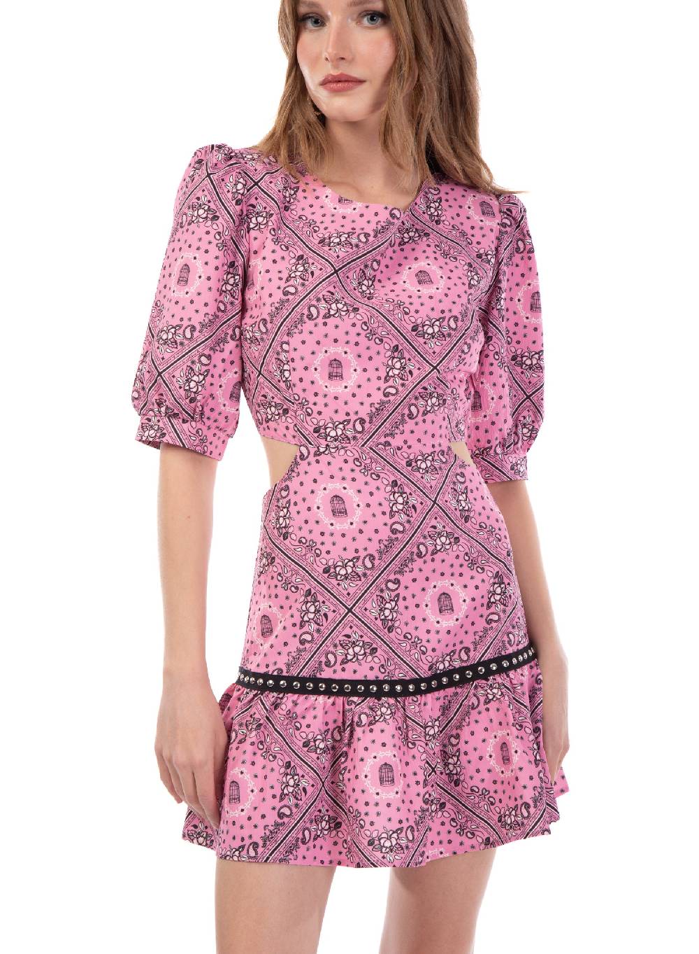 Le Volière Vestito bandana rosa con borchie Shopping Online