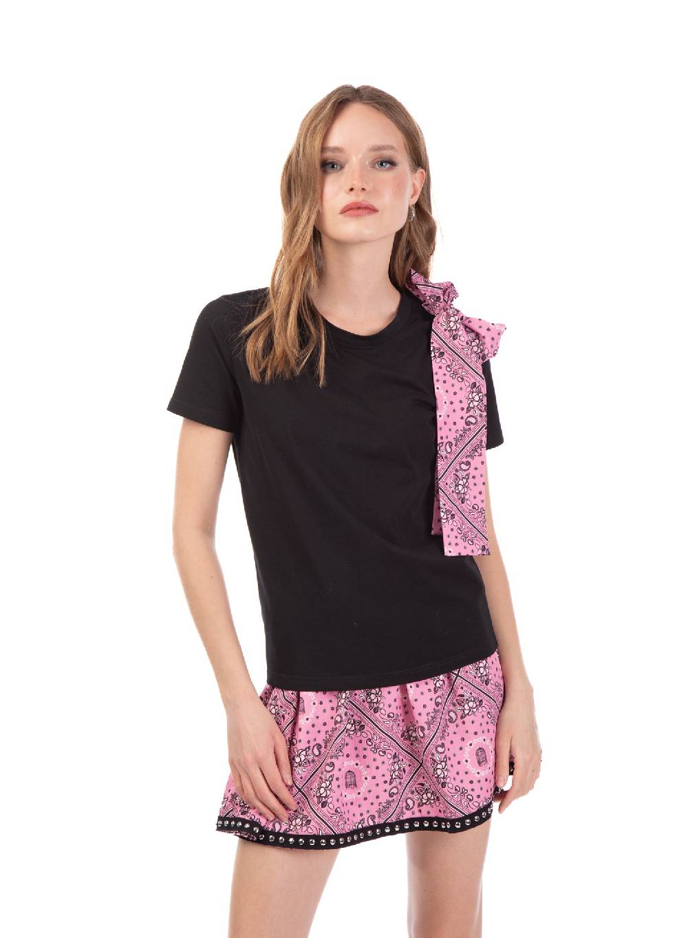 Le Volière T-shirt nera o bianca con fiocco Presa