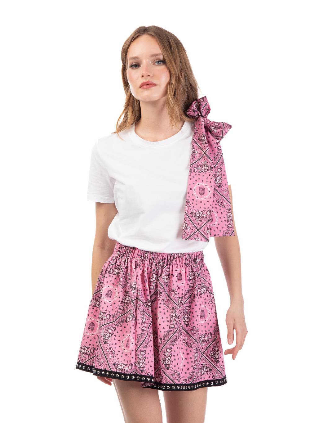 Le Volière T-shirt nera o bianca con fiocco Presa