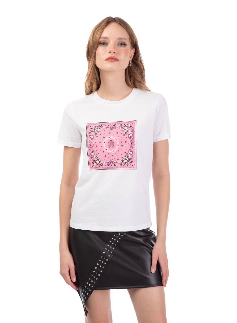 Le Volière T-shirt bianca o nera con stampa bandana Offerta