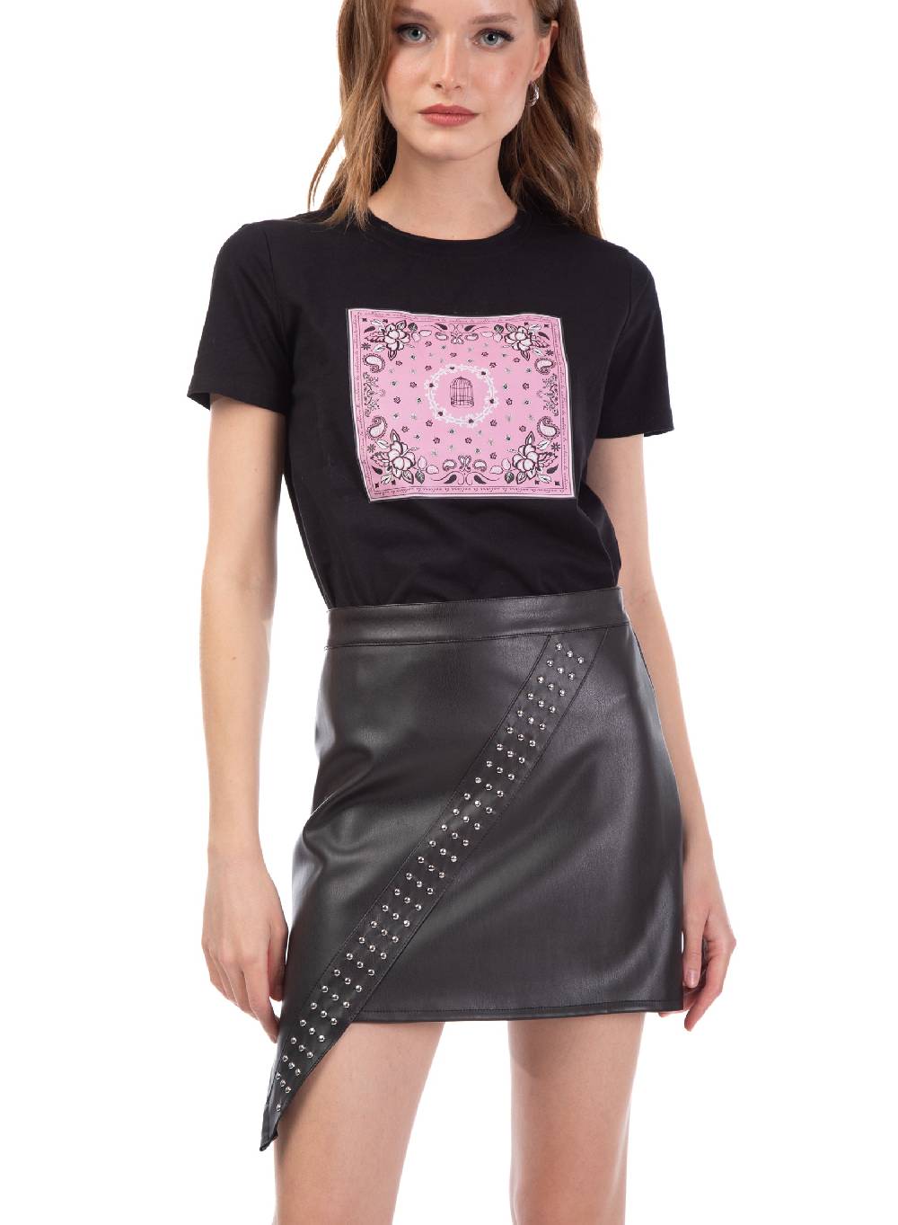 Le Volière T-shirt bianca o nera con stampa bandana Offerta