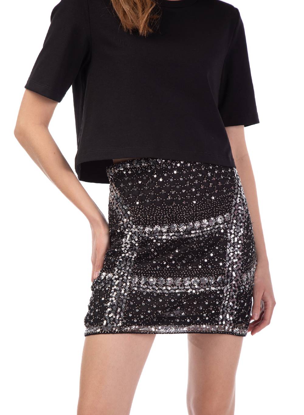 Le Volière Gonna nera con paillettes argento