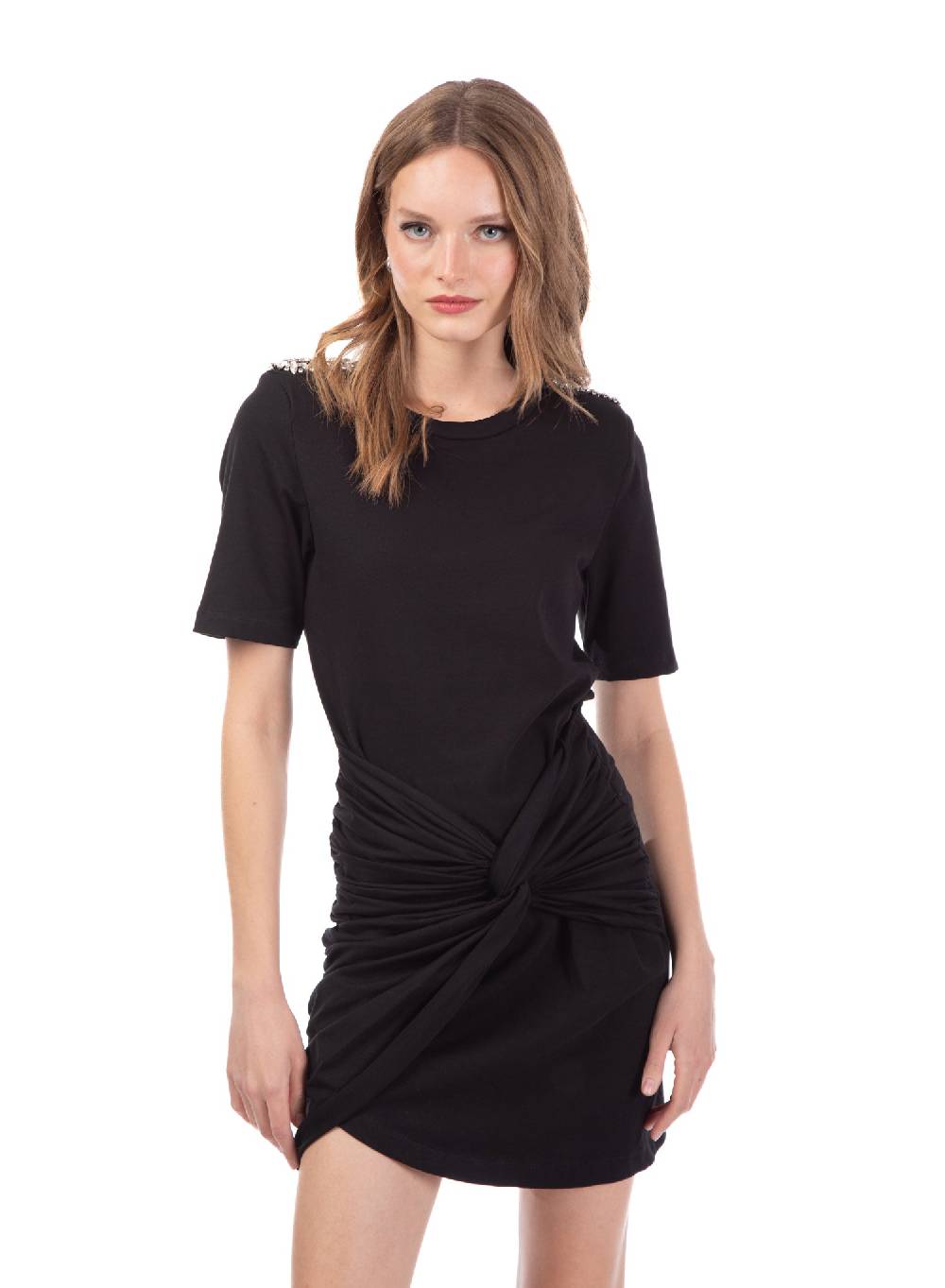 Le Volière Vestito in jersey nero con strass Outlet