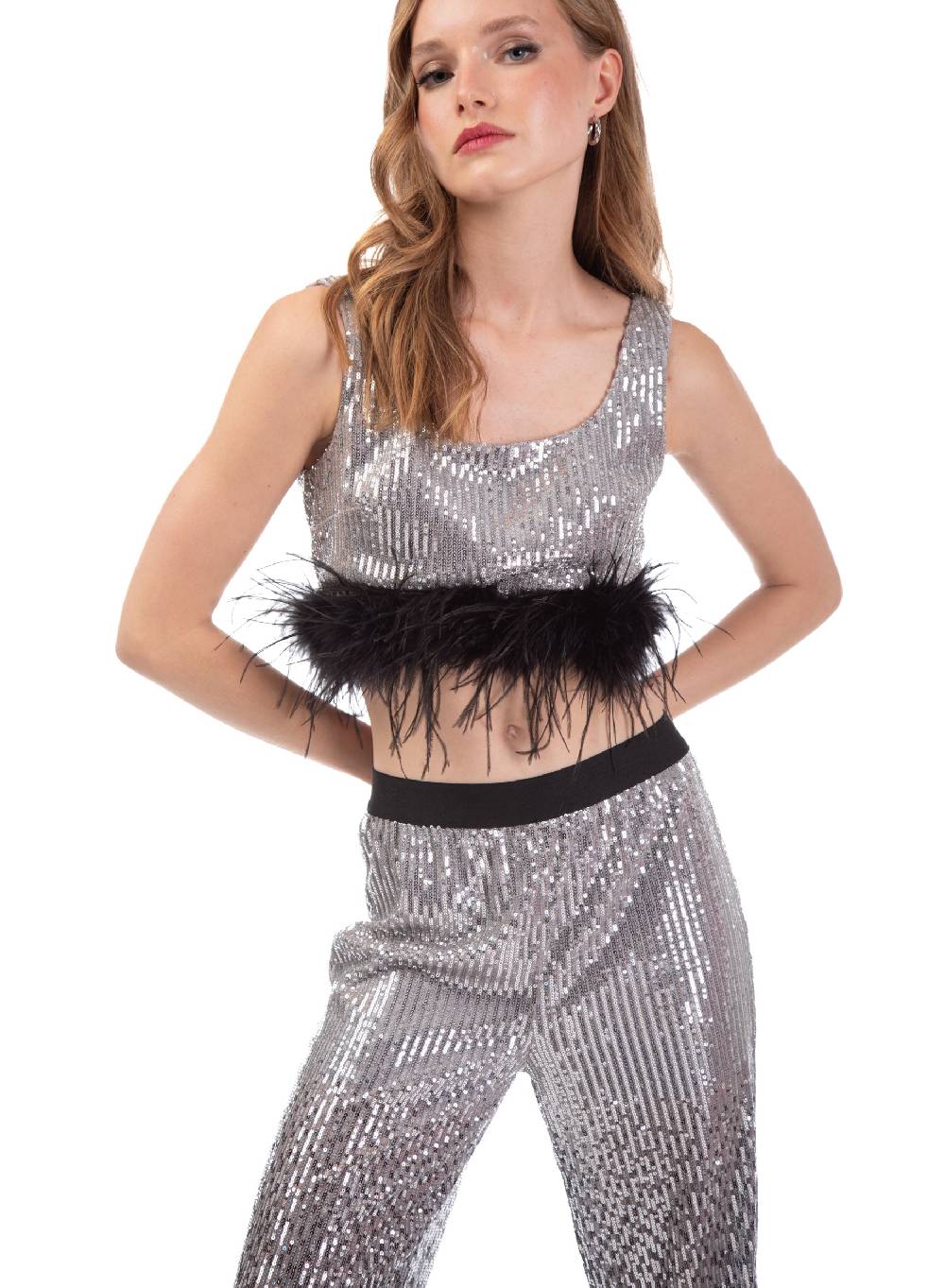 Le Volière Pantalone di paillettes argento degradè Qualità