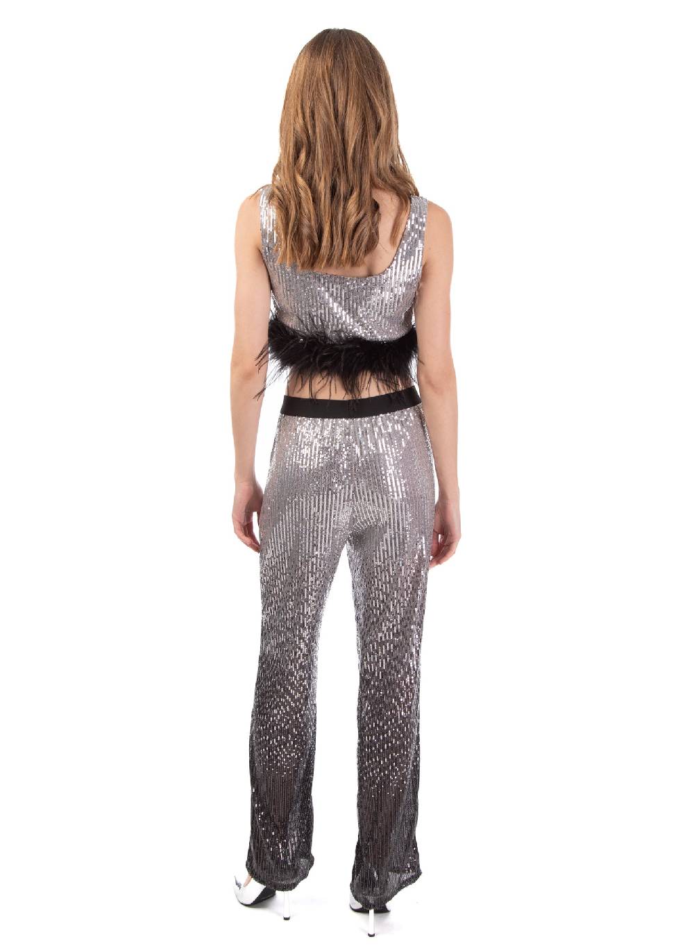 Le Volière Pantalone di paillettes argento degradè Qualità