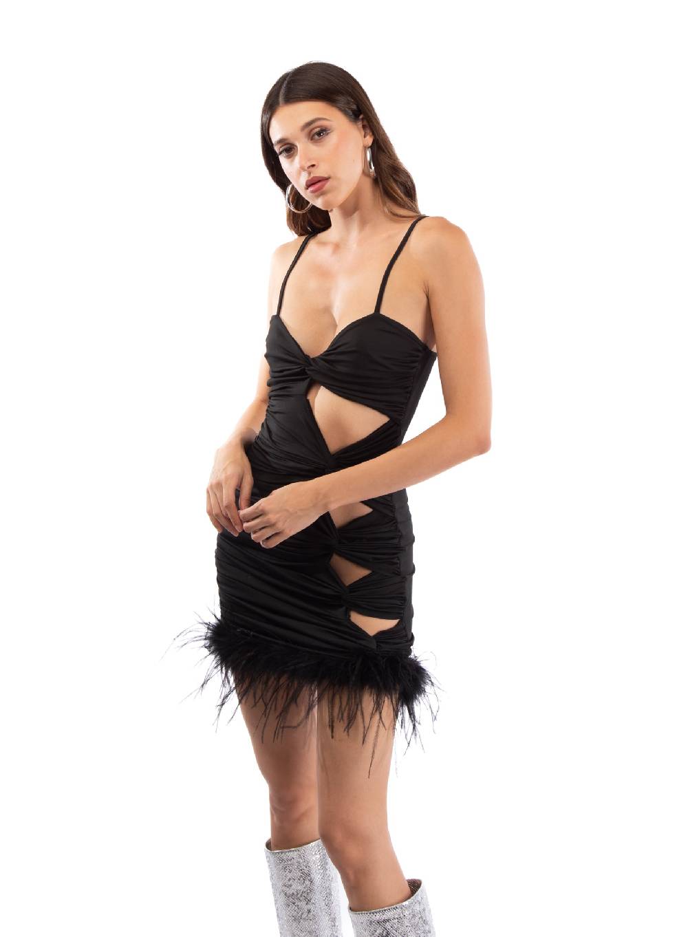 Le Volière BETHANY Vestito elasticizzato nero con fori Acquista Ora