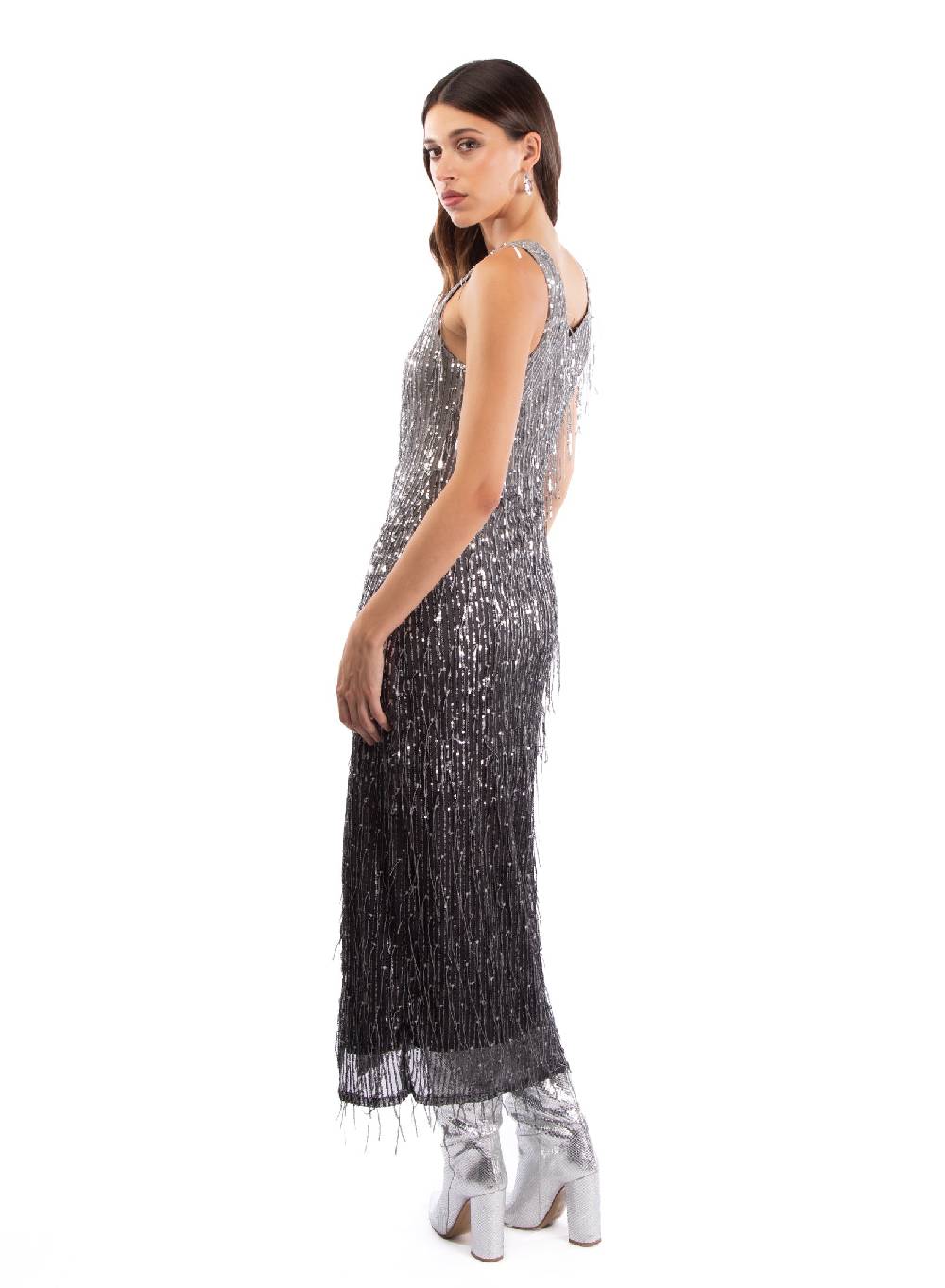 Le Volière DAISY Vestito grigio di paillettes Consegna Veloce