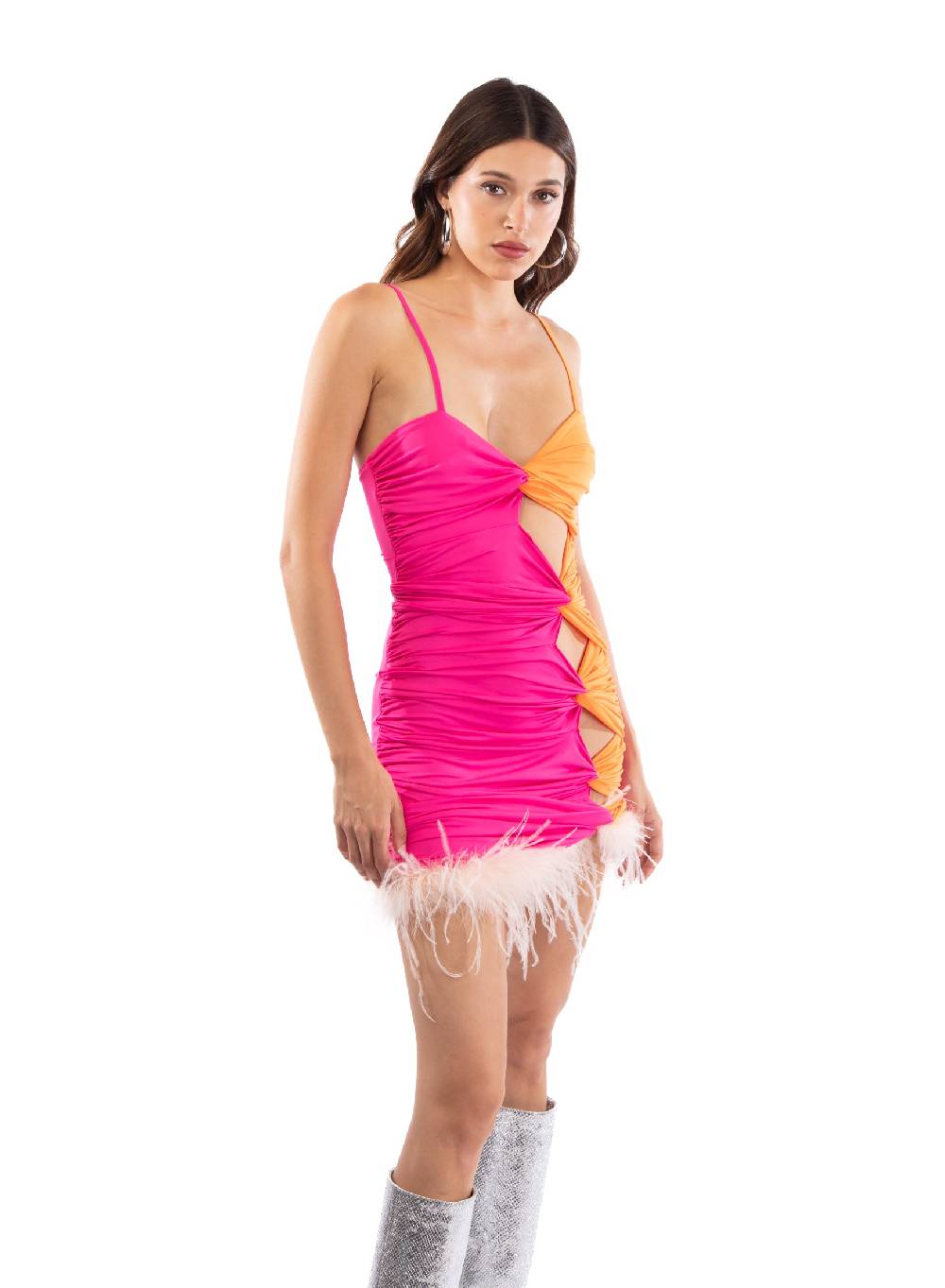 Le Volière BETHANY Vestito elasticizzato fucsia e arancione con fori Affare Del Giorno