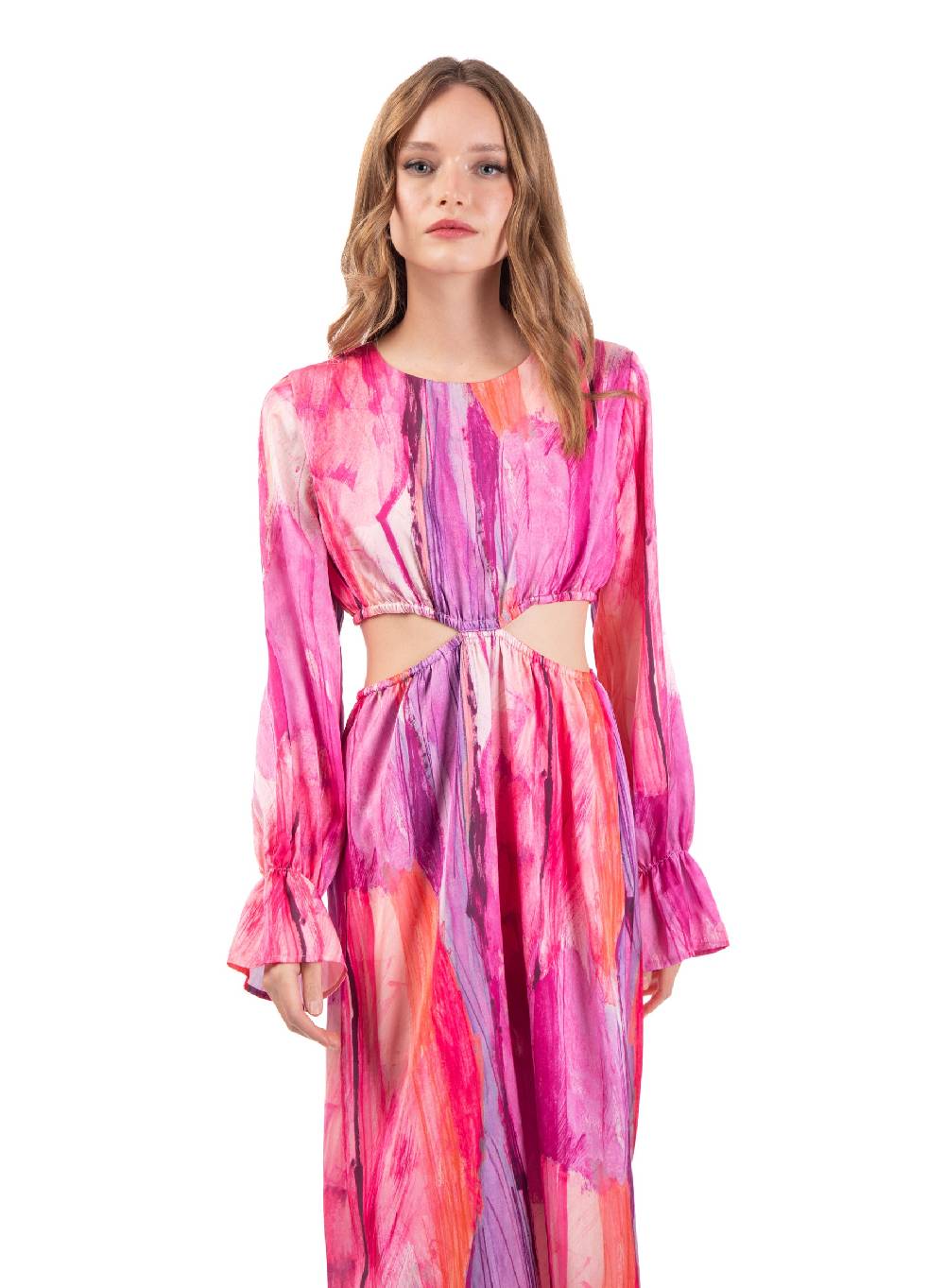 Le Volière Vestito lungo in fantasia fucsia con fori laterali Economico