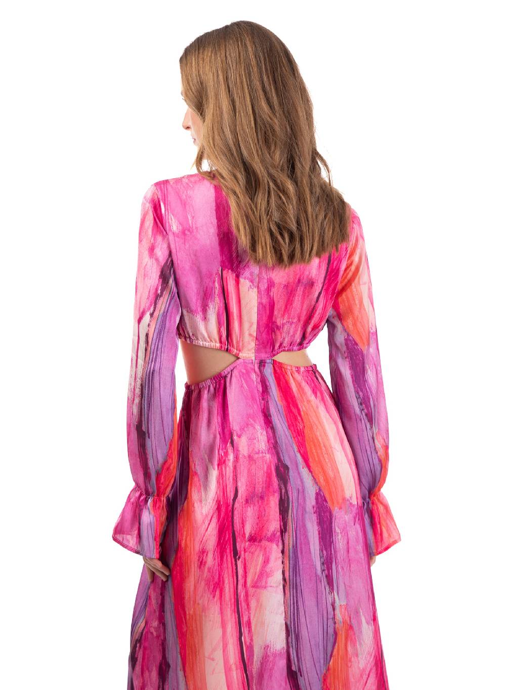 Le Volière Vestito lungo in fantasia fucsia con fori laterali Economico