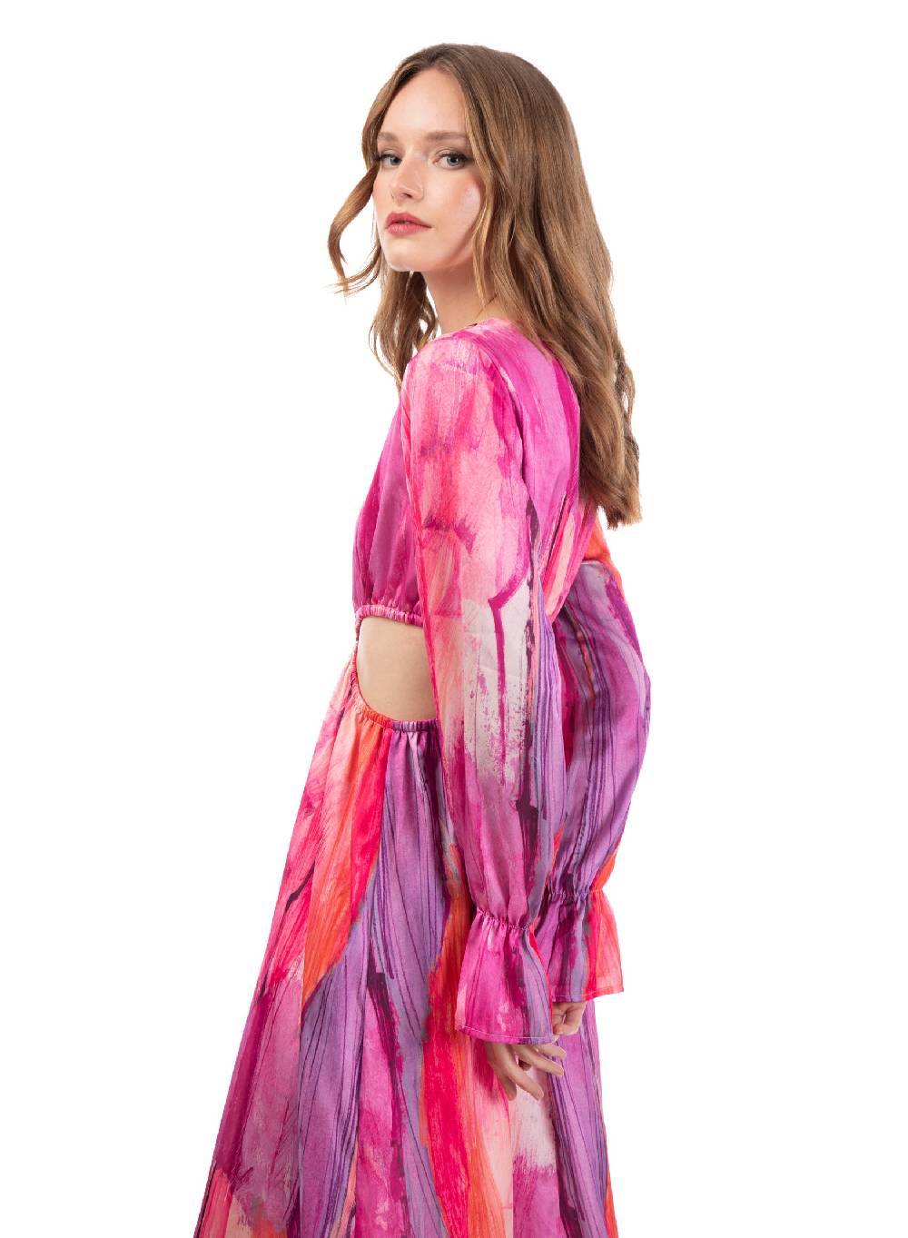 Le Volière Vestito lungo in fantasia fucsia con fori laterali Economico
