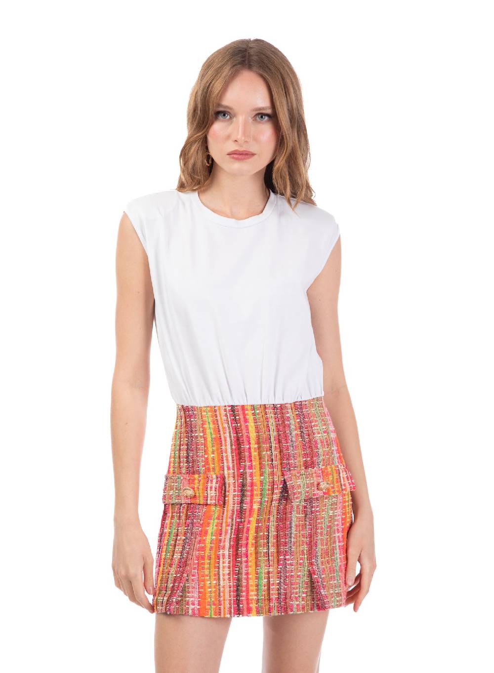 Le Volière Vestito con t-shirt e gonna in tweed Saldi