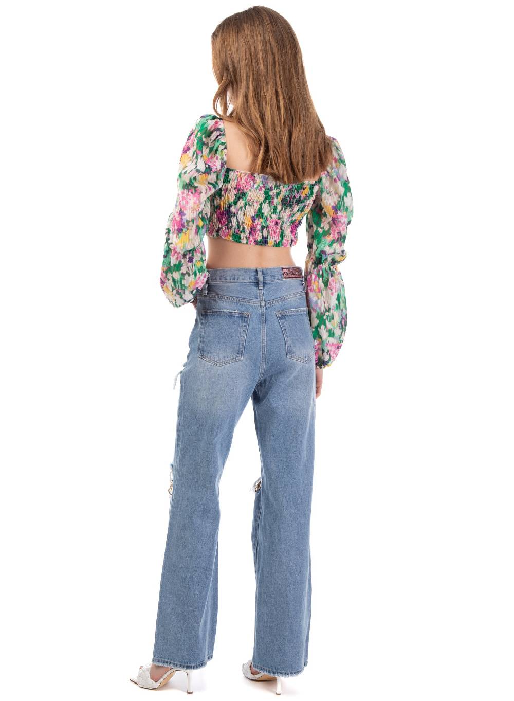 Le Volière Cropped top floreale manica lunga Vendite Flash