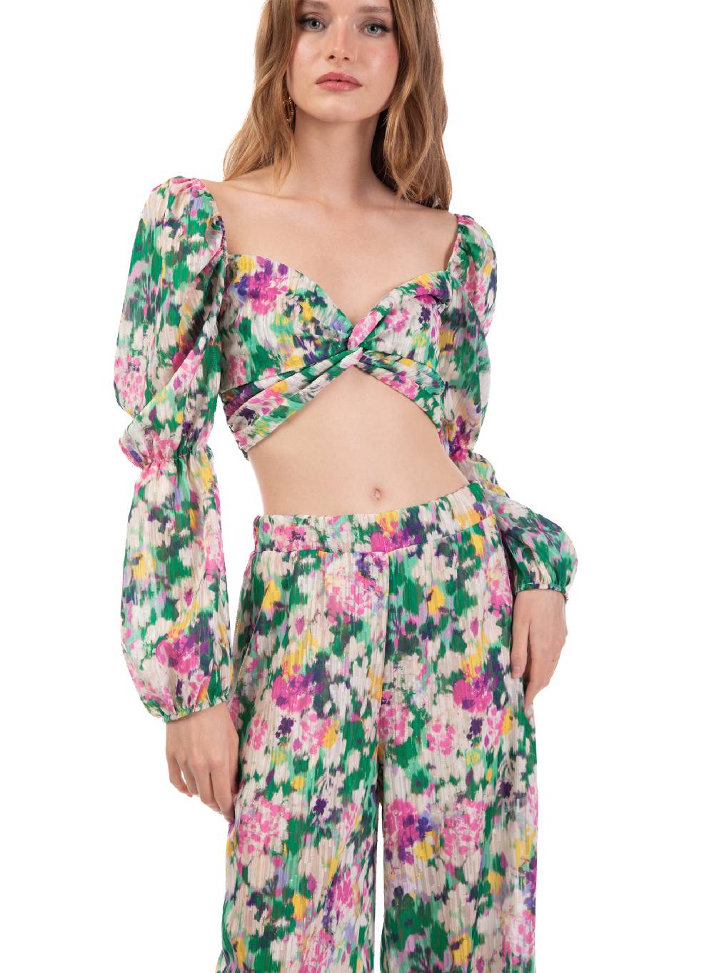 Le Volière Cropped top floreale manica lunga Vendite Flash
