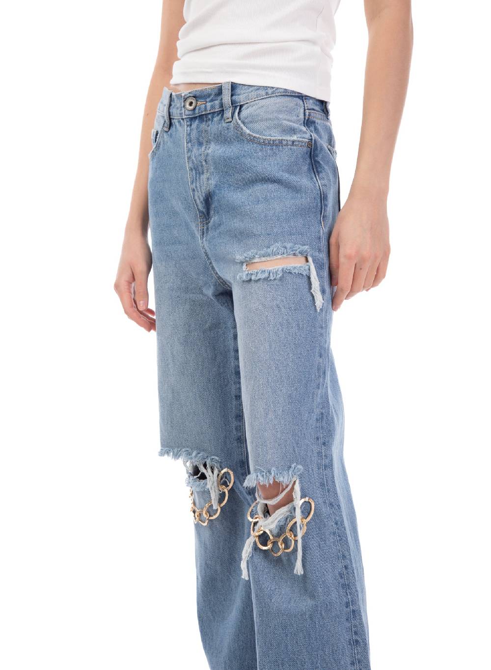 Le Volière Pantalone in denim con catene Negozio