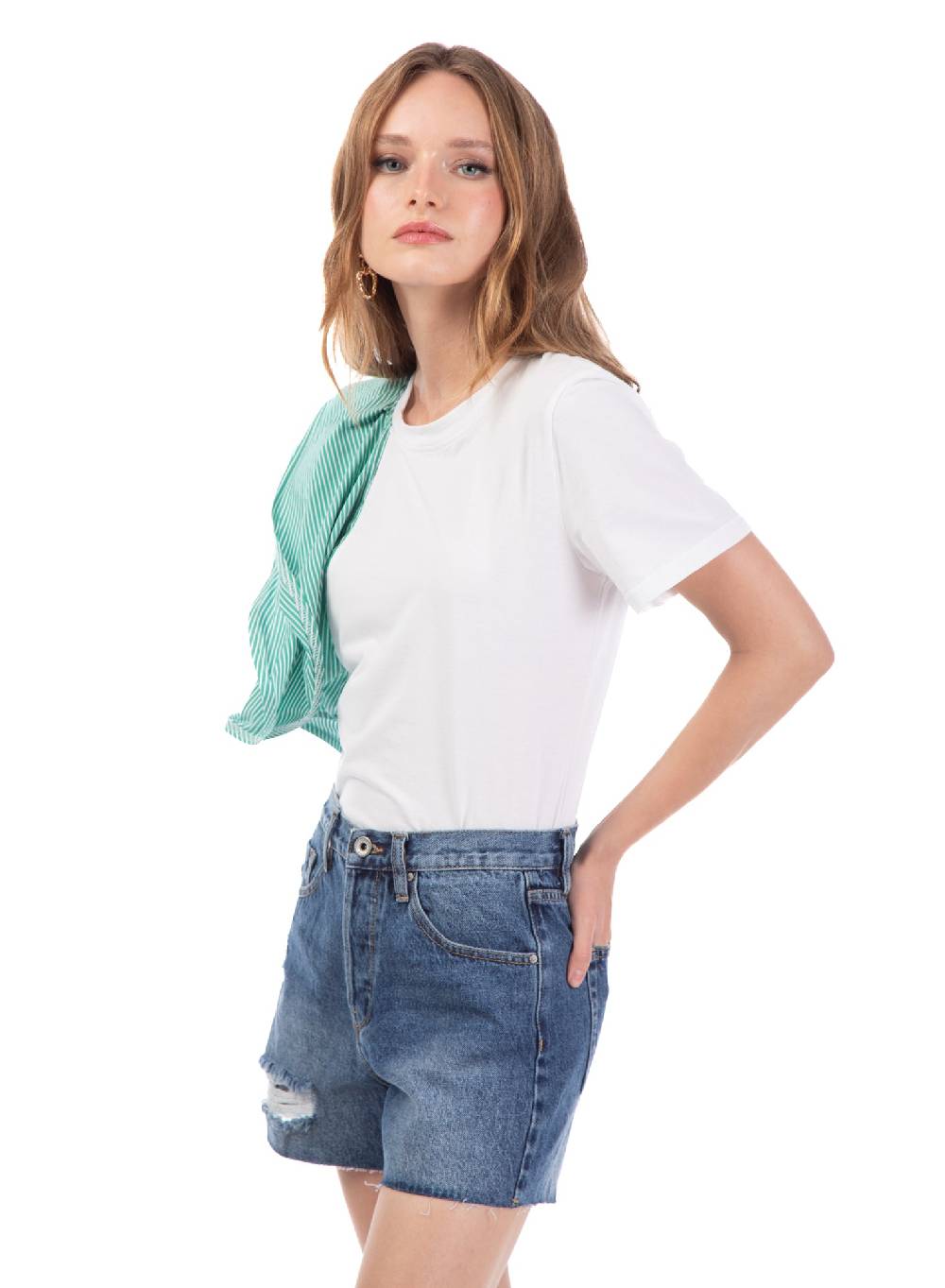 Le Volière T-shirt bianca con volant a righe Moda