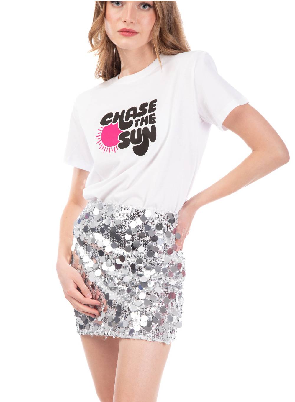 Le Volière T-shirt bianca 'Chase the sun' In Linea