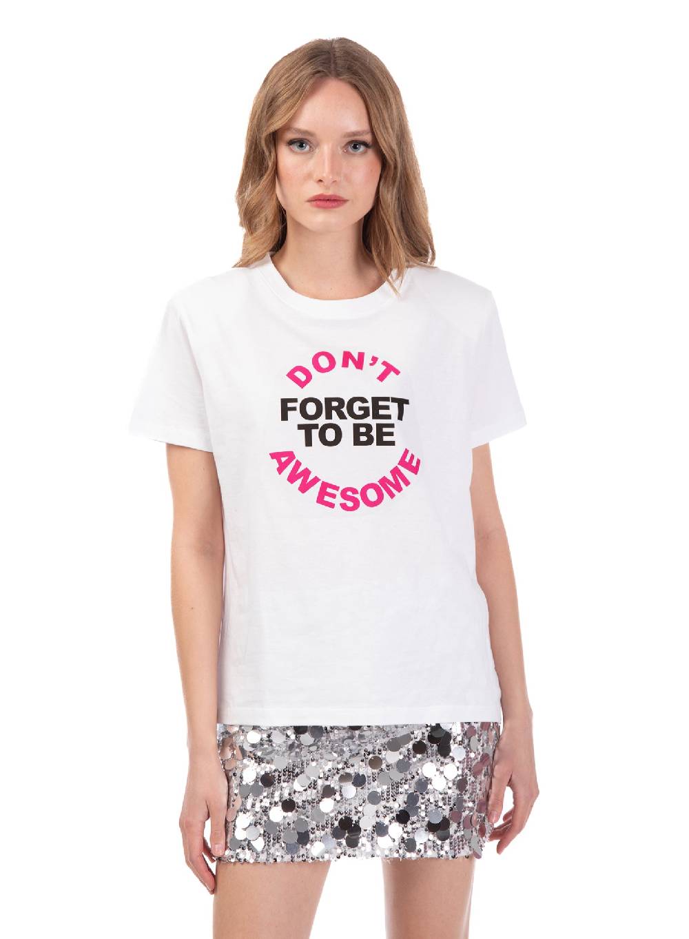 Le Volière T-shirt bianca 'Don't forget to be awesome' Nuovo